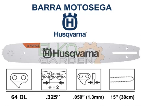 BARRA MOTOSEGA HUSQVARNA X-FORCE PASSO .325 38CM 64 MAGLIE 1.3MM 582075364