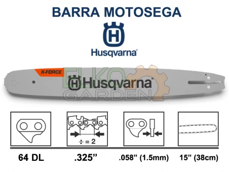 BARRA MOTOSEGA HUSQVARNA X-FORCE .325" 38CM 64 MAGLIE 1.5MM 582086964 585943364